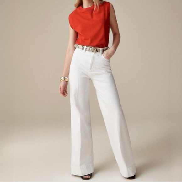 J. Crew Denim - {J. Crew} "Wide Leg Trouser" White High Rise Relaxed Loose Baggy Denim Jeans